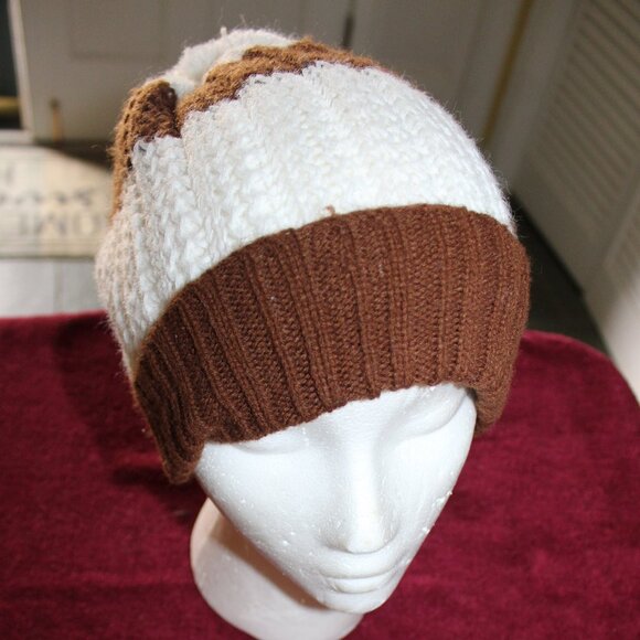 Vintage Ladies Knit Beanie Brown/Cream - Picture 2 of 2
